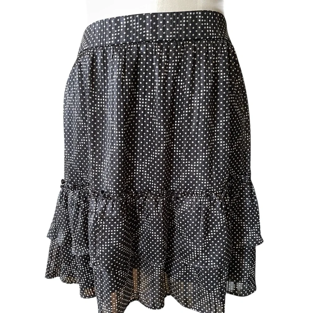 ❤️ J. Crew Black and White Metallic Polka Dot Ruffle Chiffon Skirt
